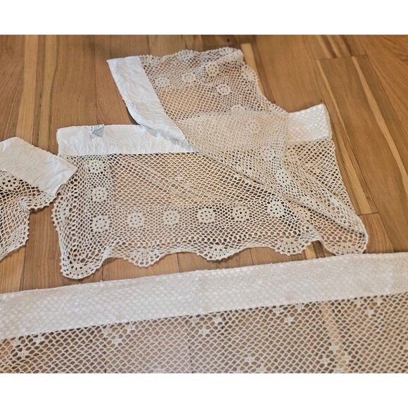 VTG Crochet Curtains Top Treatment Valances Cafe Boho 100% cotton Crochet Beige - Picture 14 of 16